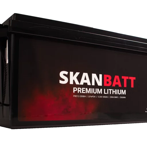 SKANBATT Premium Lithium - 12V 200Ah 200A BMS - Bluetooth - Heat - 502x187x242mm - 8 Års garanti