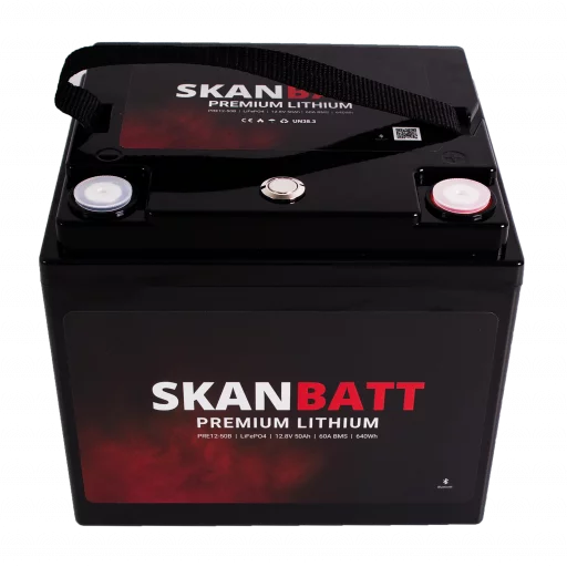 SKANBATT Premium Lithium - 12V 50Ah 60A BMS - Bluetooth - 197x165x174mm - 8 Års garanti