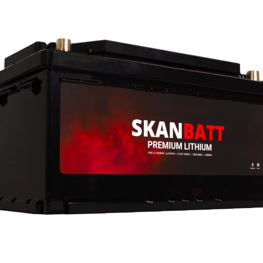 SKANBATT Premium Lithium - 12V 100Ah 100A BMS - Bluetooth - Heat  - 359x178x188mm - 8 Års garanti - Husbil