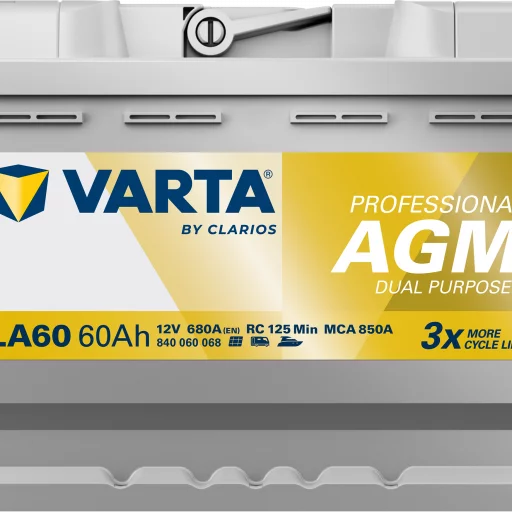 VARTA LA60 Fritidsbatteri AGM Batteri 12V 60AH 680CCA (242x175x190/190mm) +höger