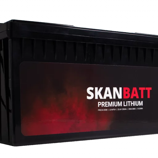 SKANBATT Premium Lithium - 24V 200Ah 200A BMS - 522x240x218mm - Bluetooth - 8 Års garanti