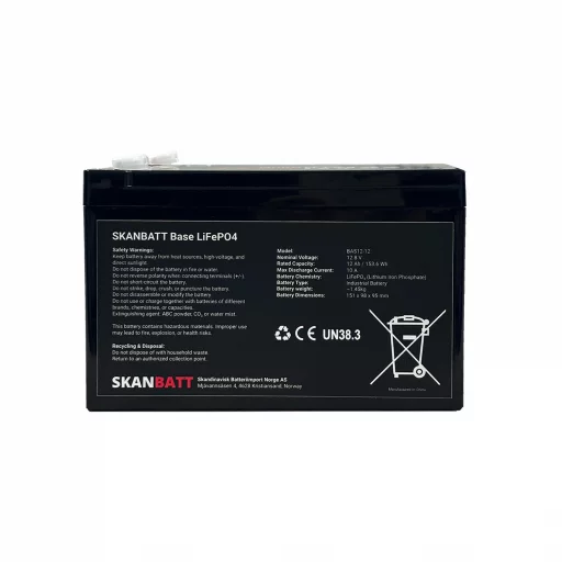 SKANBATT Base Lithium - 12V 12Ah 10A BMS - 151x98x95mm - 3 Års garanti