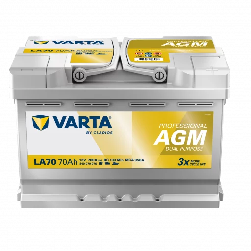 VARTA LA70 Fritidsbatteri AGM Batteri 12V 70AH 760CCA (278x175x190/190mm) +höger