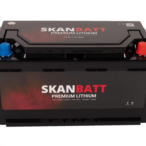 SKANBATT Premium Lithium - 12V 100Ah 100A BMS - Bluetooth - Heat  - 359x178x188mm - 8 Års garanti - Husbil