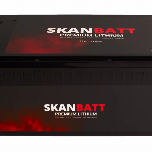 SKANBATT Premium Lithium - 12V 300Ah 200A BMS - Bluetooth - Heat - 522x218x268mm - 8 Års garanti