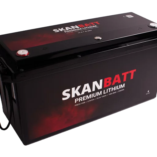 SKANBATT Premium Lithium - 24V 100Ah 100A BMS - 502x186x242mm - Bluetooth - Heat - 8 Års garanti