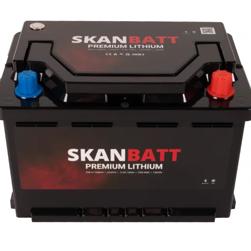 SKANBATT Premium Lithium - 12V 100Ah 100A BMS - Bluetooth - Heat - 280x178x188mm - 8 Års garanti