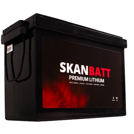 SKANBATT Premium Lithium - 12V 280Ah 200A BMS - Bluetooth - Heat - 384x204x268mm - 8 Års garanti