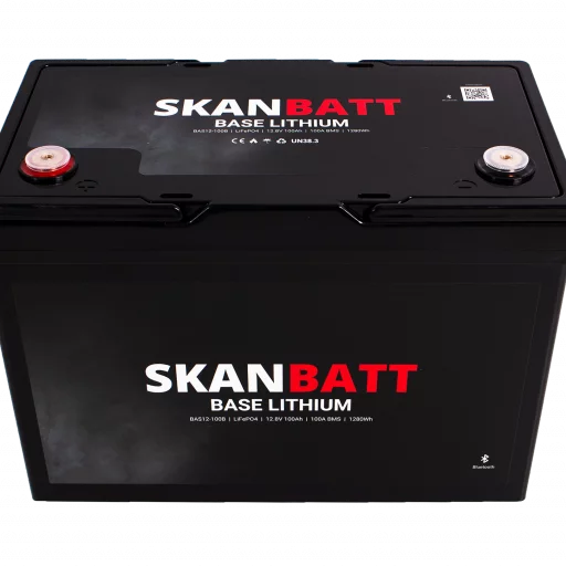 SKANBATT Base Lithium - 12V 100Ah 100A BMS - Bluetooth - 307x169x215mm - 3 Års garanti