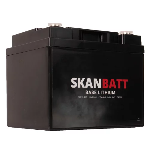 SKANBATT Base Lithium - 12V 40Ah 40A BMS - Bluetooth - 198x166x170mm - 3 Års garanti