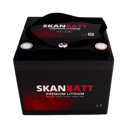 SKANBATT Premium Lithium - 12V 50Ah 60A BMS - Bluetooth - Heat - 197x165x174mm - 8 Års garanti