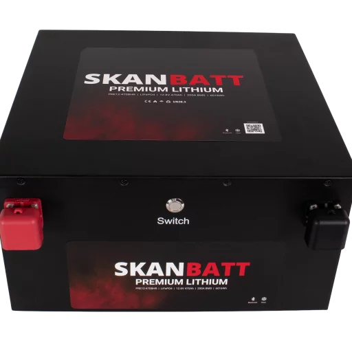 SKANBATT Premium Lithium - 12V 470Ah 200A BMS - Bluetooth - Heat - 360x350x190mm - 8 Års garanti - "Under sätet" modell