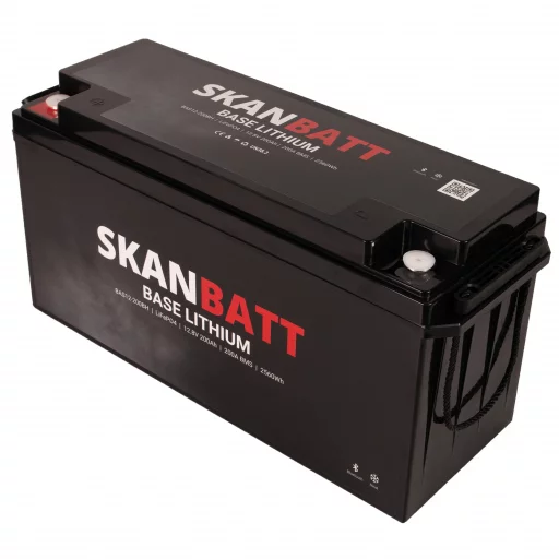 SKANBATT Base Lithium - 12V 200Ah 200A BMS - Bluetooth - Heat - 485x170x240mm - 3 Års garanti