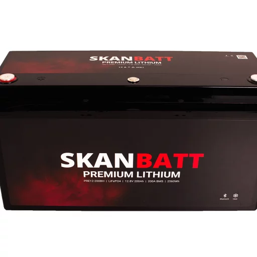 SKANBATT Premium Lithium - 12V 200Ah 200A BMS - Bluetooth - Heat - 502x187x242mm - 8 Års garanti