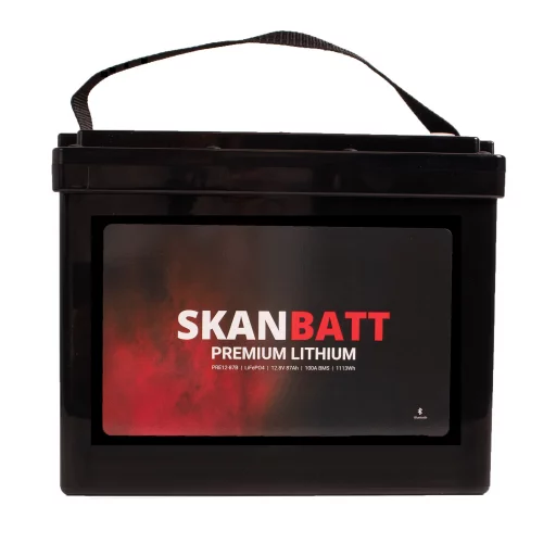 SKANBATT Premium Lithium - 12V 87Ah 100A BMS - 260x168x212mm - Bluetooth - 8 Års garanti
