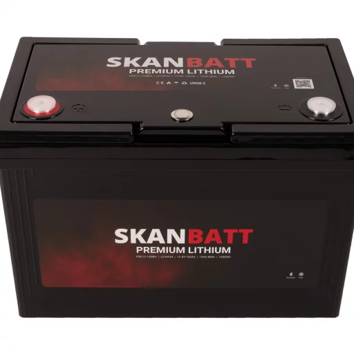 SKANBATT Premium Lithium - 12V 100Ah 100A BMS - Bluetooth - Heat - 306x172x212mm - 8 Års garanti