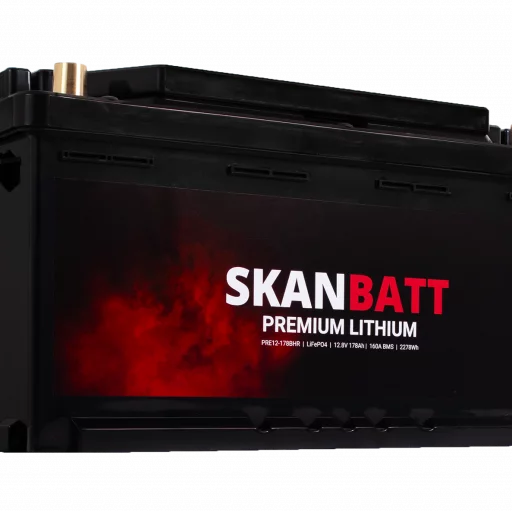 SKANBATT Premium Lithium - 12V 178Ah 160A BMS - Bluetooth - Heat - 354x176x187mm - 8 Års garanti