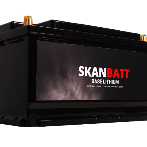 SKANBATT Base Lithium - 12V 100Ah 100A BMS - 355x175x190mm - 3 Års garanti - Husbil
