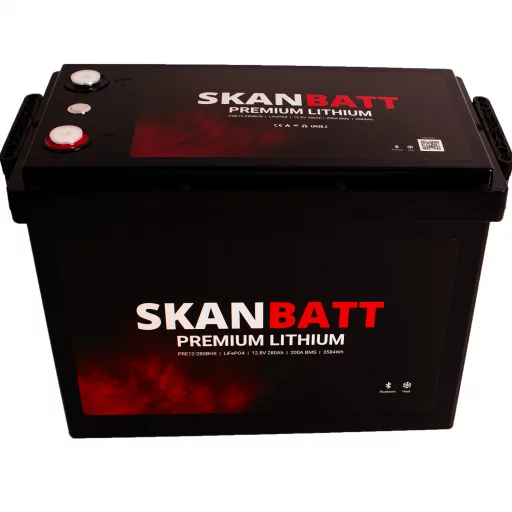 SKANBATT Premium Lithium - 12V 280Ah 200A BMS - Bluetooth - Heat - 384x204x268mm - 8 Års garanti
