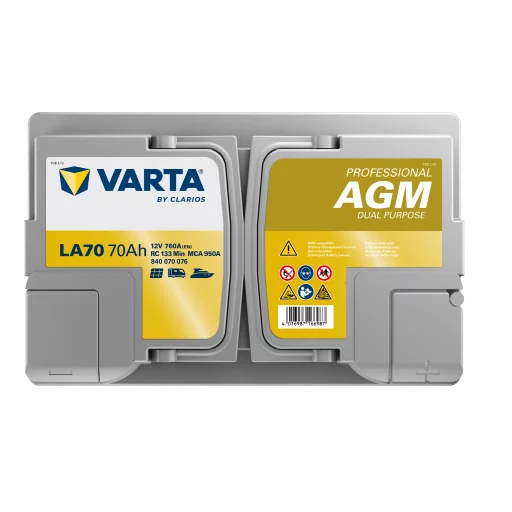 VARTA LA70 Fritidsbatteri AGM Batteri 12V 70AH 760CCA (278x175x190/190mm) +höger