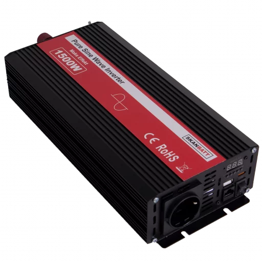 SKANBATT Inverter 12V 1500W Ren Sinus med Brytknapp