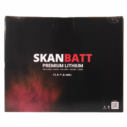 SKANBATT Premium Lithium - 12V 100Ah 100A BMS - Bluetooth - Heat - 306x172x212mm - 8 Års garanti