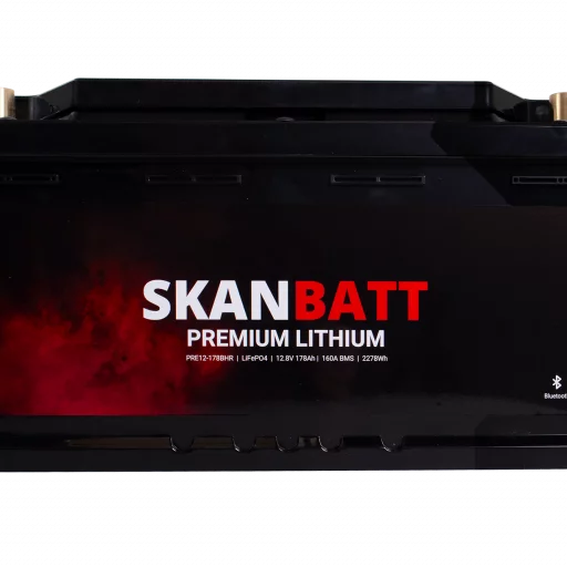 SKANBATT Premium Lithium - 12V 178Ah 160A BMS - Bluetooth - Heat - 354x176x187mm - 8 Års garanti