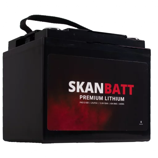 SKANBATT Premium Lithium - 12V 50Ah 60A BMS - Bluetooth - 197x165x174mm - 8 Års garanti