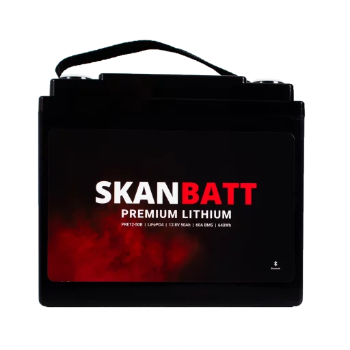 SKANBATT Premium Lithium - 12V 50Ah 60A BMS - Bluetooth - 197x165x174mm - 8 Års garanti