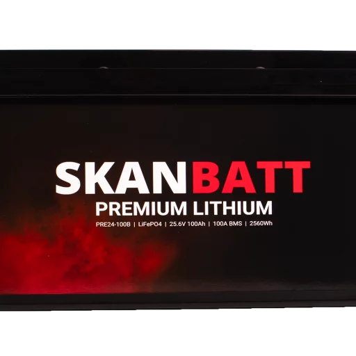 SKANBATT Premium Lithium - 24V 100Ah 100A BMS - 502x186x242mm - Bluetooth - Heat - 8 Års garanti