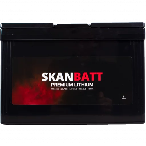 SKANBATT Premium Lithium - 12V 100Ah 100A BMS - Bluetooth - 306x172x212mm - 8 Års garanti