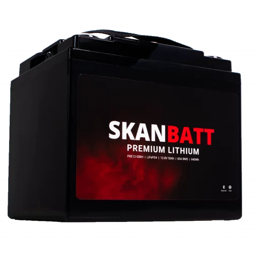 SKANBATT Premium Lithium - 12V 50Ah 60A BMS - Bluetooth - Heat - 197x165x174mm - 8 Års garanti