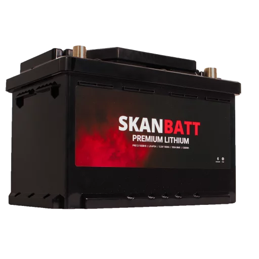 SKANBATT Premium Lithium - 12V 100Ah 100A BMS - Bluetooth - Heat - 280x178x188mm - 8 Års garanti