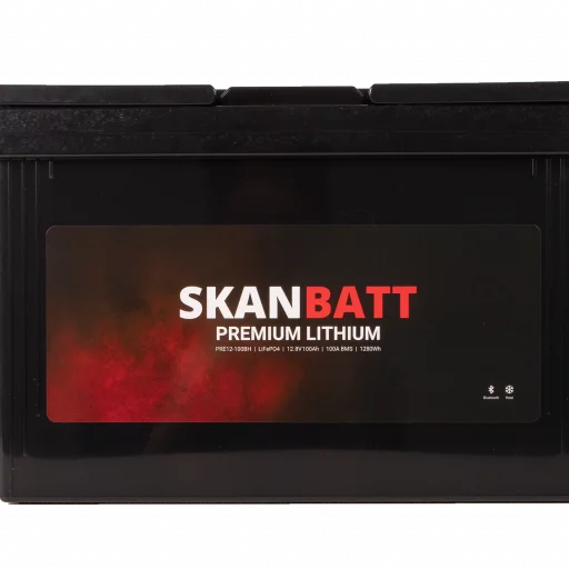 SKANBATT Premium Lithium - 12V 100Ah 100A BMS - Bluetooth - Heat - 306x172x212mm - 8 Års garanti