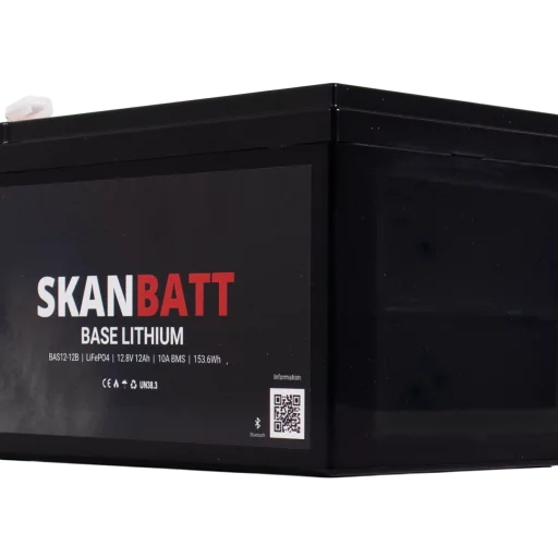 SKANBATT Base Lithium - 12V 12Ah 10A BMS - Bluetooth - 151x98x95mm - 3 Års garanti