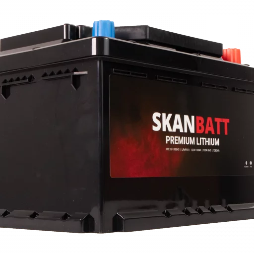 SKANBATT Premium Lithium - 12V 100Ah 100A BMS - Bluetooth - Heat - 280x178x188mm - 8 Års garanti