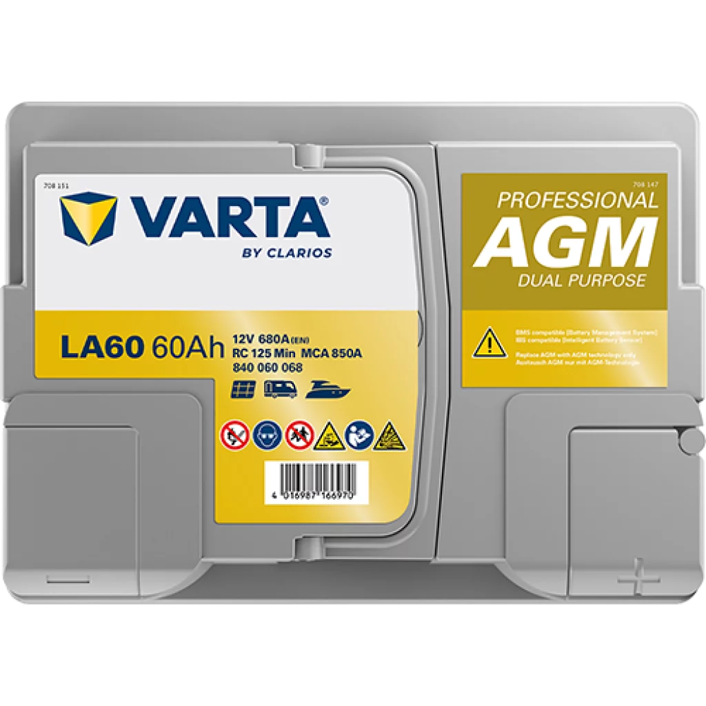 VARTA LA60 Fritidsbatteri AGM Batteri 12V 60AH 680CCA (242x175x190/190mm) +höger