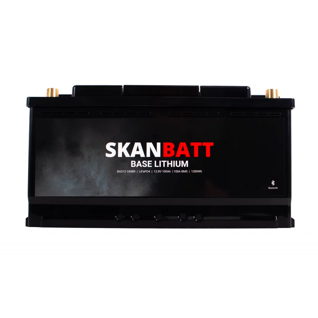 SKANBATT Base Lithium - 12V 100Ah 100A BMS - Bluetooth - 355x175x190mm - 3 Års garanti - Husbil