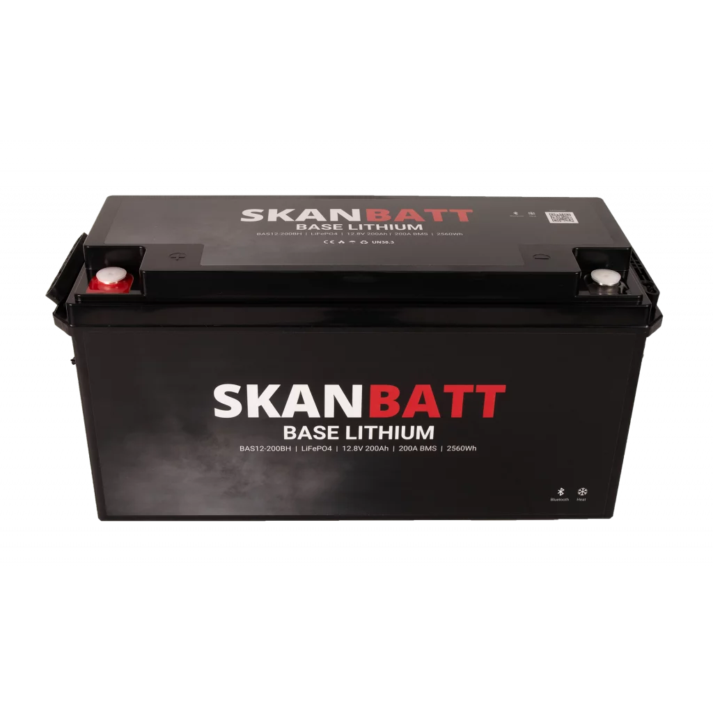 SKANBATT Base Lithium - 12V 200Ah 200A BMS - Bluetooth - Heat - 485x170x240mm - 3 Års garanti