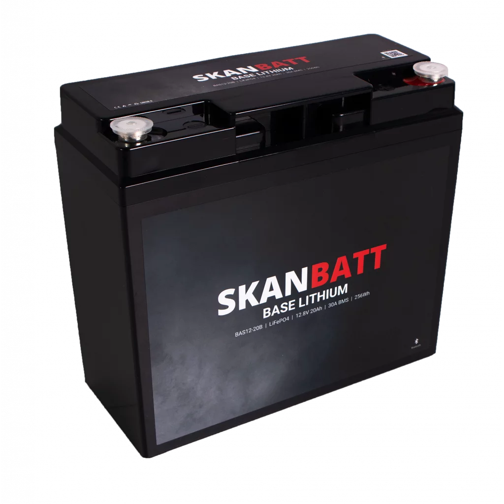 SKANBATT Base Lithium - 12V 20Ah 30A BMS - Bluetooth - 180x75x165mm - 3 Års garanti