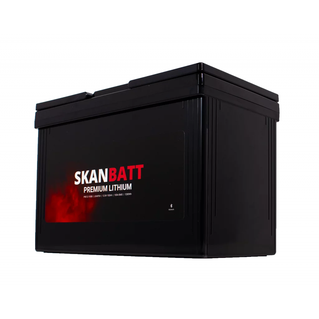 SKANBATT Premium Lithium - 12V 100Ah 100A BMS - Bluetooth - 306x172x212mm - 8 Års garanti