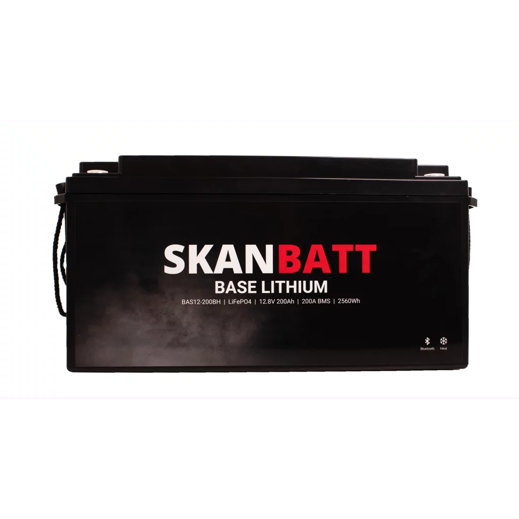 SKANBATT Base Lithium - 12V 200Ah 200A BMS - Bluetooth - Heat - 485x170x240mm - 3 Års garanti