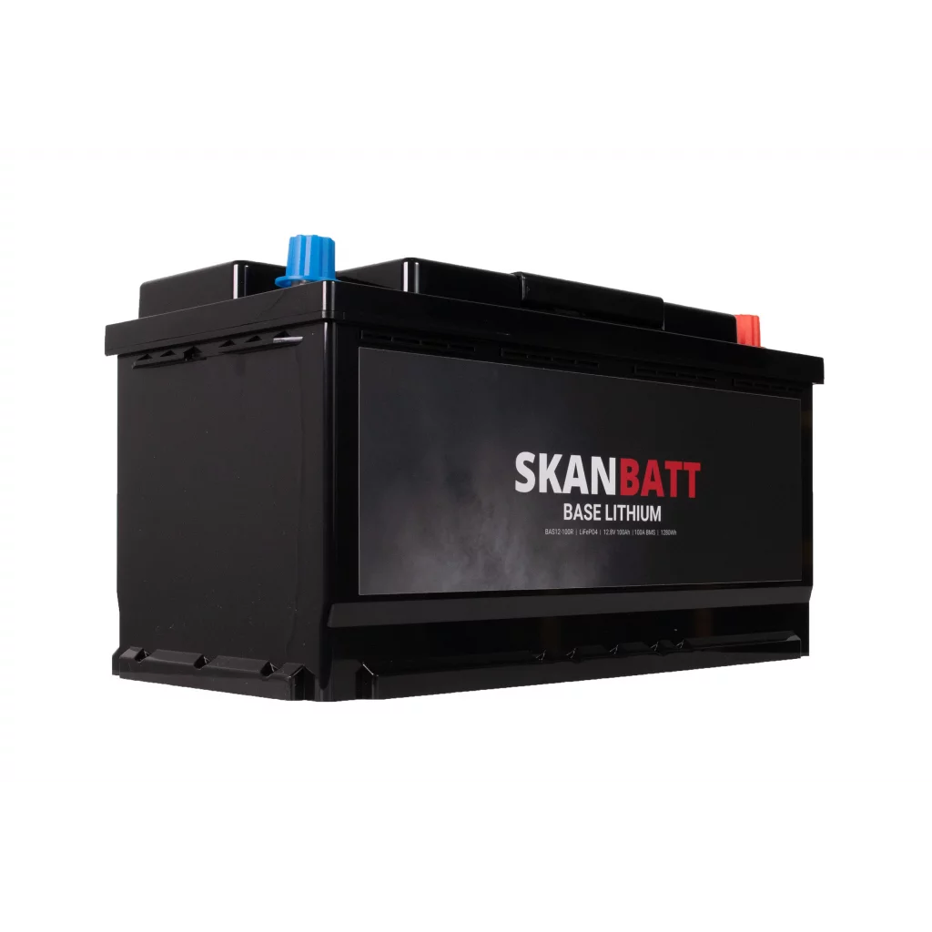SKANBATT Base Lithium - 12V 100Ah 100A BMS - 355x175x190mm - 3 Års garanti - Husbil