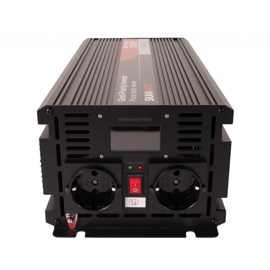 SKANBATT Inverter 12V 2000W Ren Sinus med Nätprioritering och Trådlös Fjärrkontroll 420x165x120mm