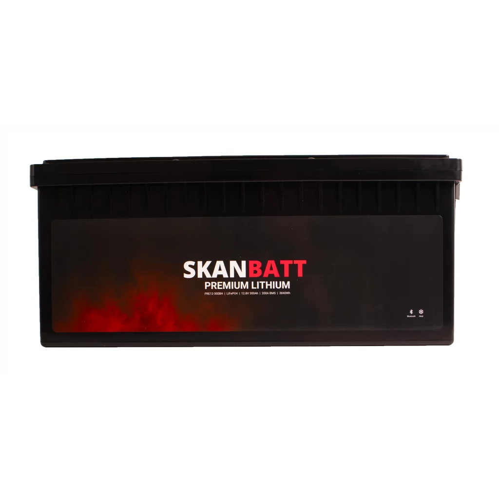 SKANBATT Premium Lithium - 12V 300Ah 200A BMS - Bluetooth - Heat - 522x218x268mm - 8 Års garanti