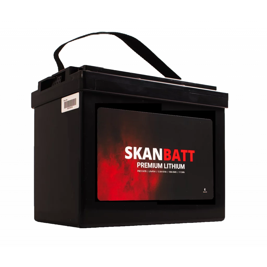 SKANBATT Premium Lithium - 12V 87Ah 100A BMS - 260x168x212mm - Bluetooth - 8 Års garanti