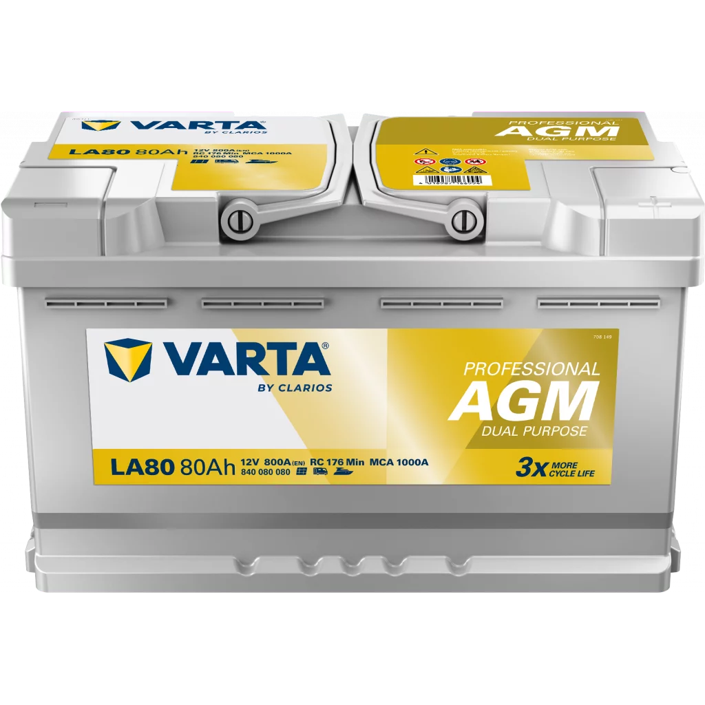 VARTA LA80 Fritidsbatteri AGM Batteri 12V 80AH 800CCA (315x175x190/190mm) +höger
