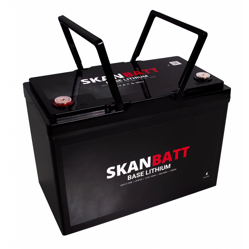 SKANBATT Base Lithium - 12V 100Ah 100A BMS - Bluetooth - 307x169x215mm - 3 Års garanti