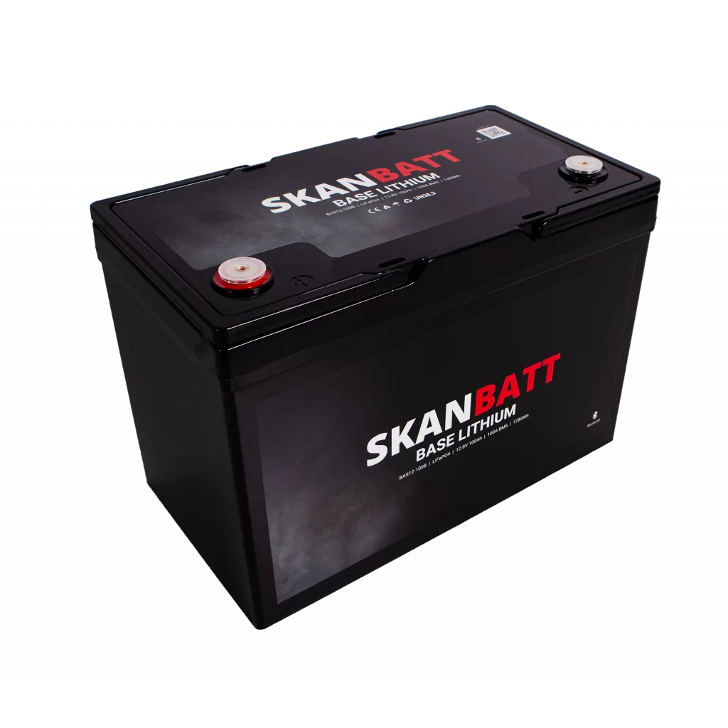 SKANBATT Base Lithium - 12V 100Ah 100A BMS - Bluetooth - 307x169x215mm - 3 Års garanti