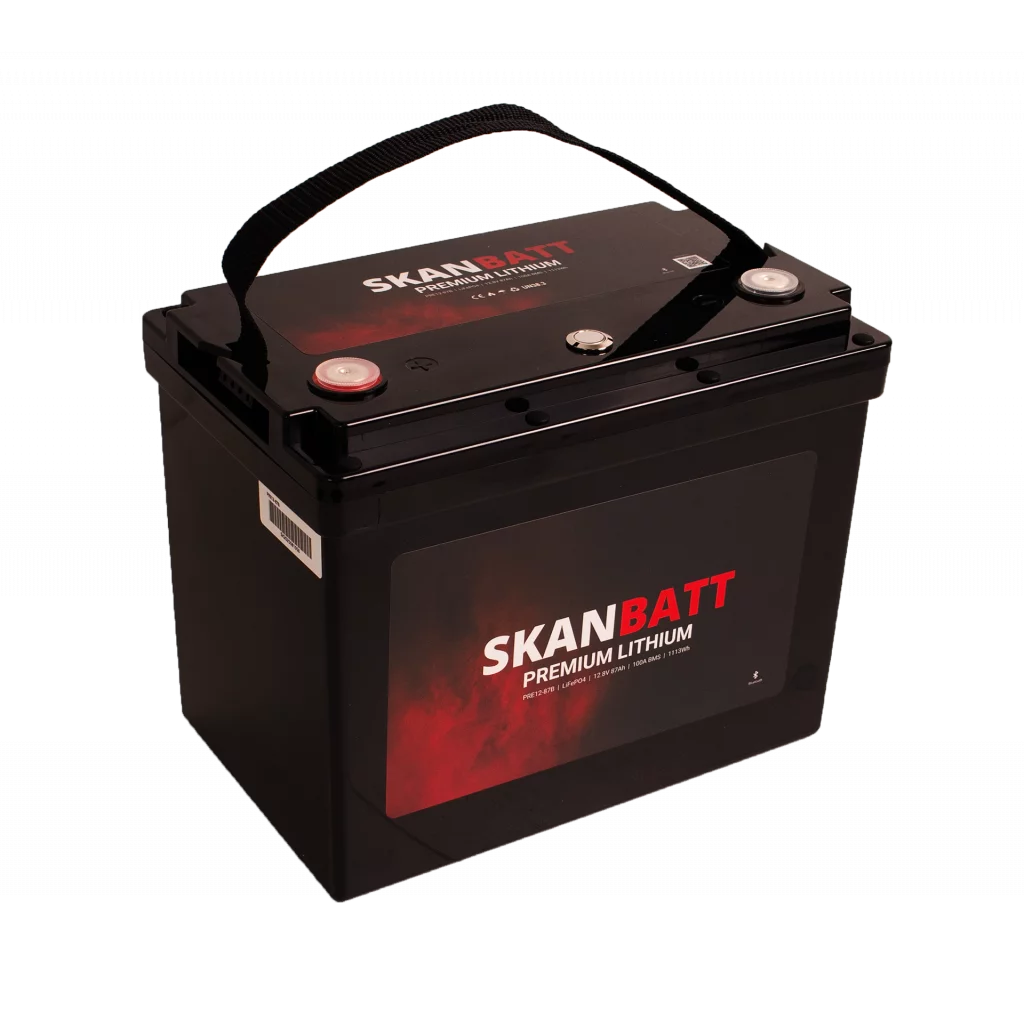 SKANBATT Premium Lithium - 12V 87Ah 100A BMS - 260x168x212mm - Bluetooth - 8 Års garanti